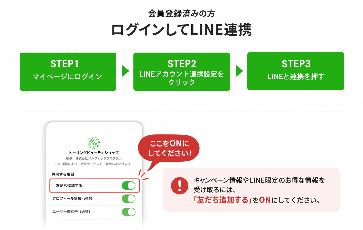 会員登録済みの方のLINE連携手順